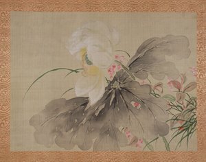 Pæontræ og japansk krabbeæbletræ med blomst, 1851 (akvarel på silke)